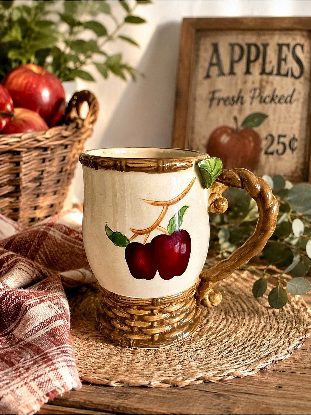 Vintage Cracker Barrel Apple Basket Mug